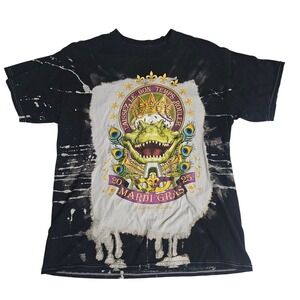 Universal Studios Mardi Gras 2025 Alligator Bleach Tie Dye T-Shirt Black Large
